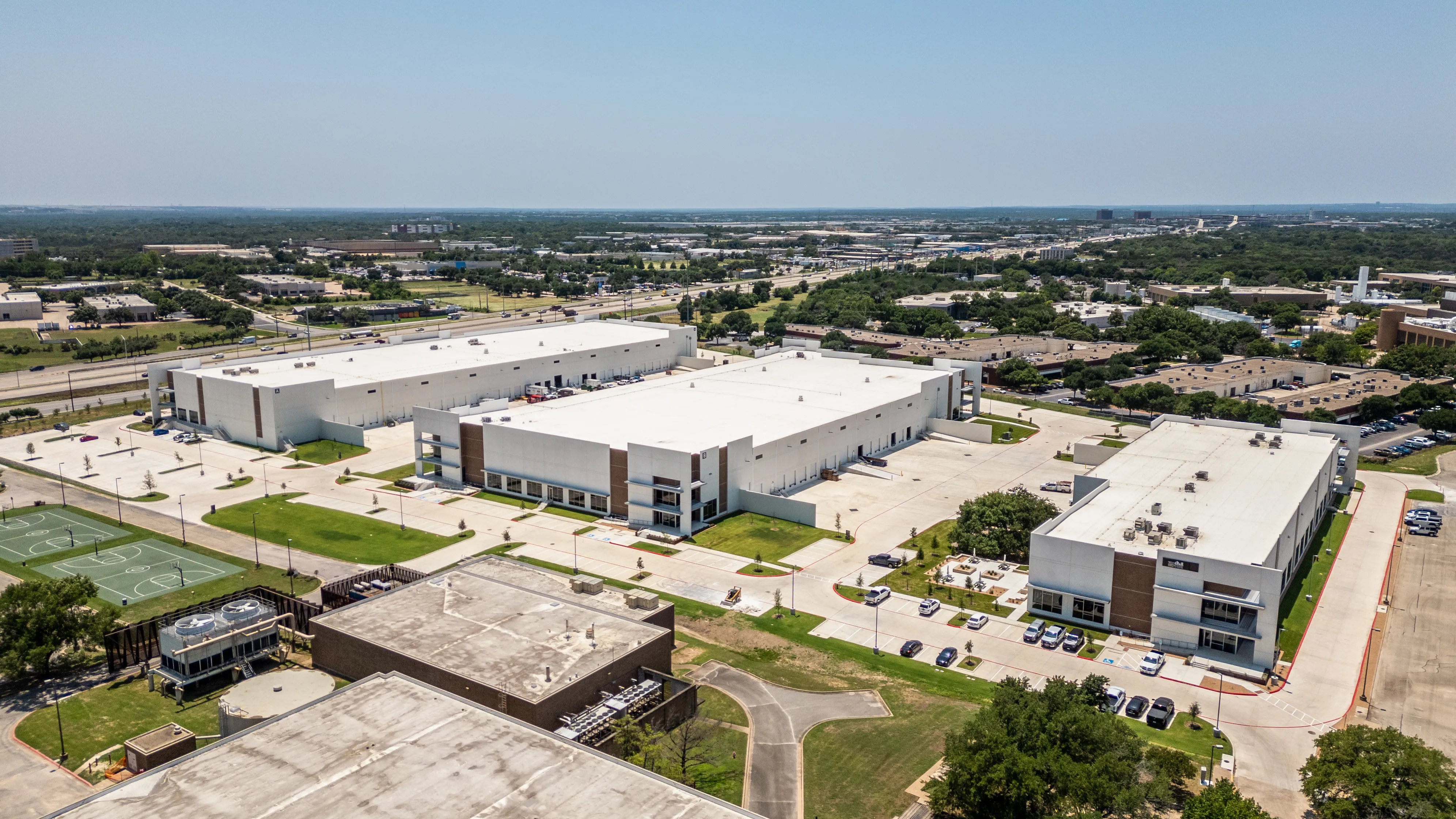 Aerial view of a large industrial facility campus