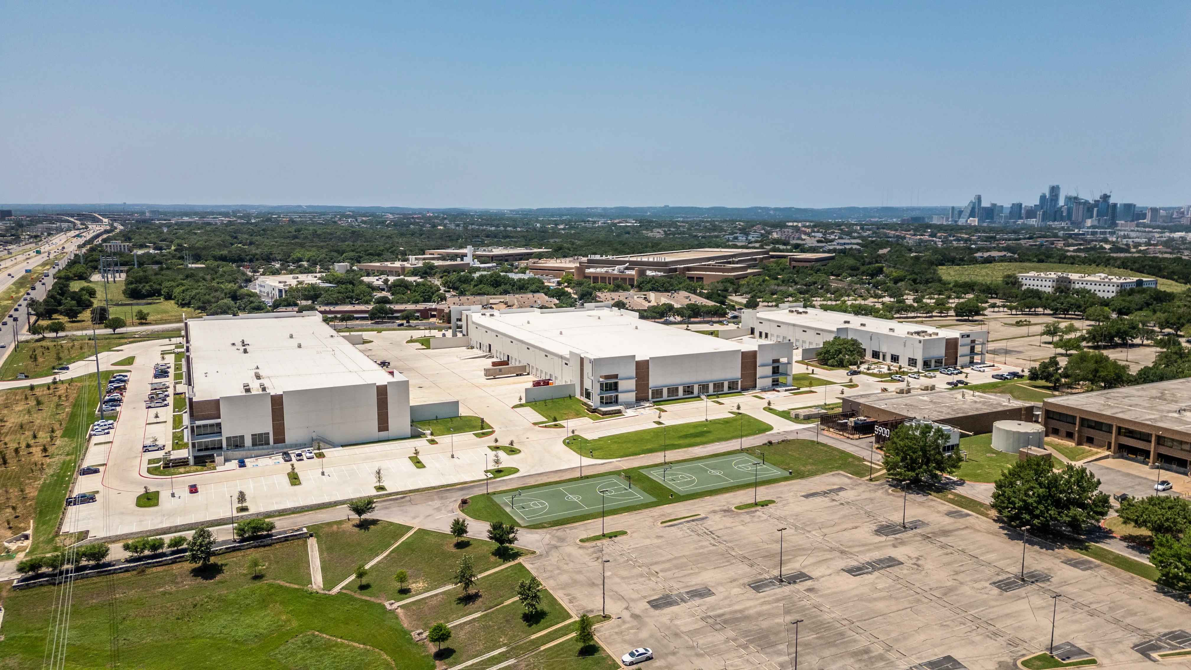 Aerial campus view of Ben White Industrial Park and surrounding development