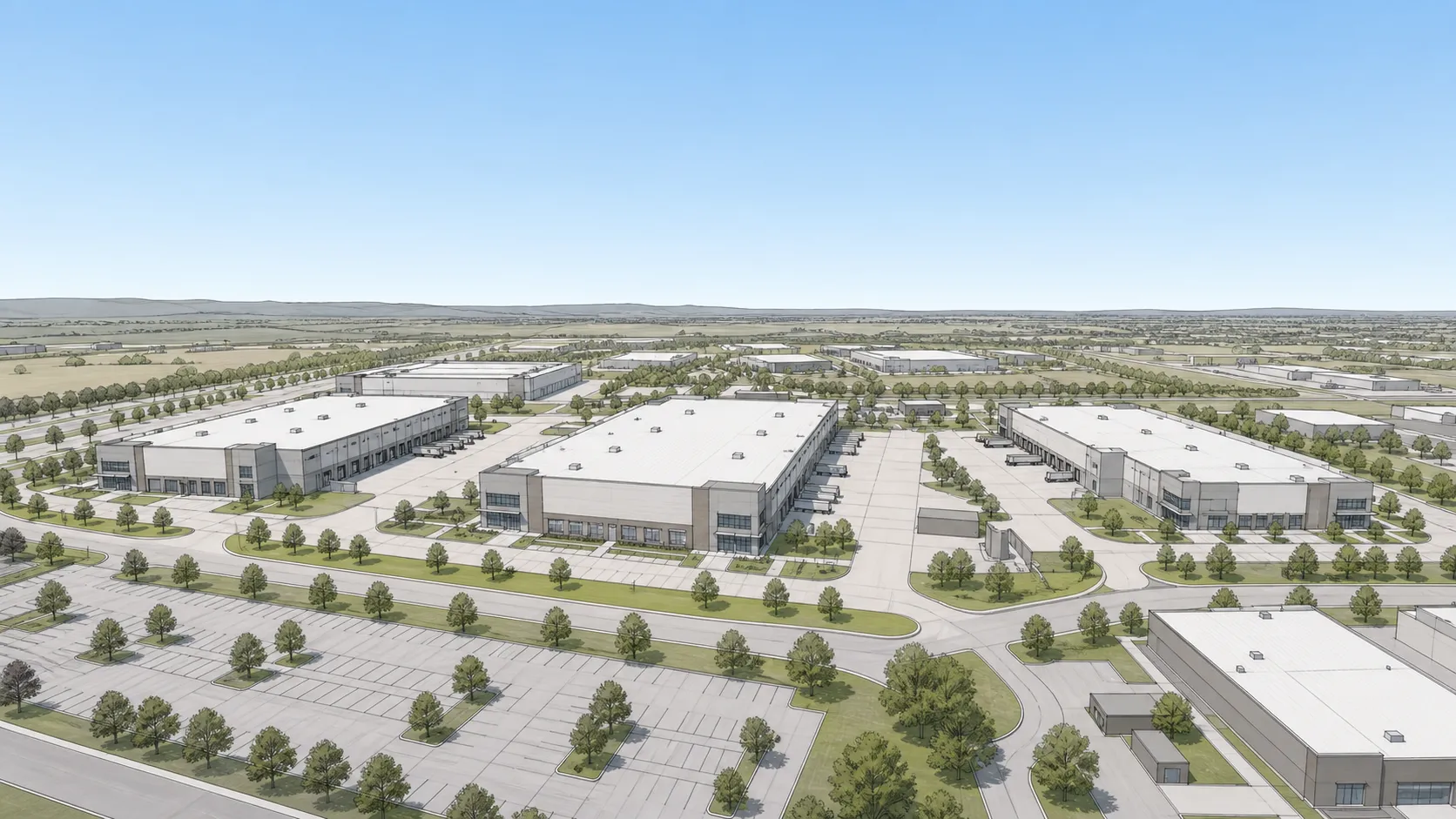 3D Revit model perspective of warehouse structural framing