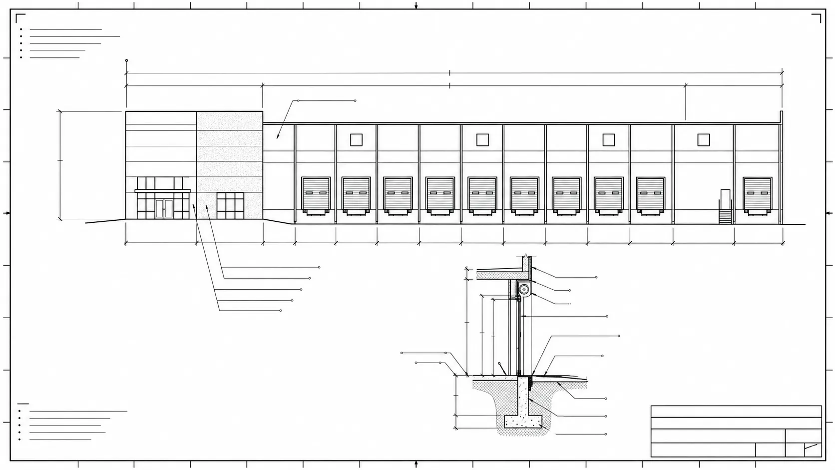 Generic construction-document-style structural elevation and loading-dock detail illustration