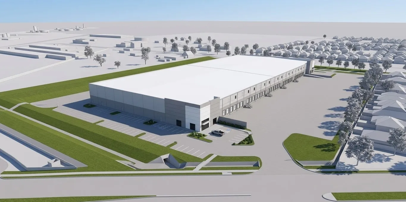 Architectural rendering of an industrial building concept